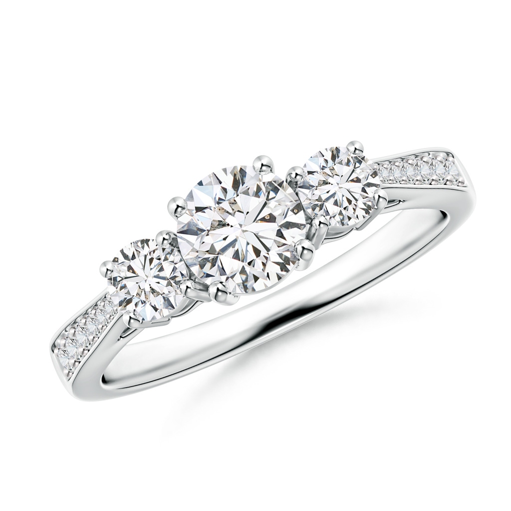 5.5mm HSI2 Cathedral Three Stone Diamond Engagement Ring in White Gold