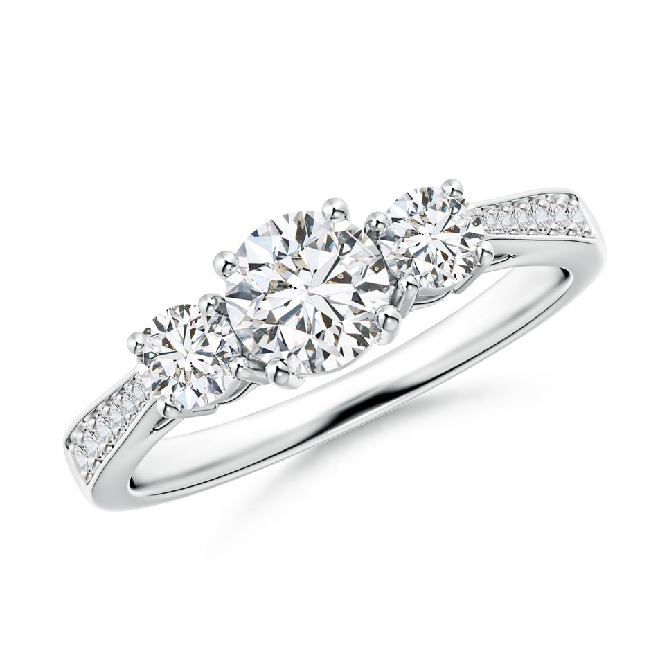 5.5mm HSI2 Cathedral Three Stone Diamond Engagement Ring in White Gold 