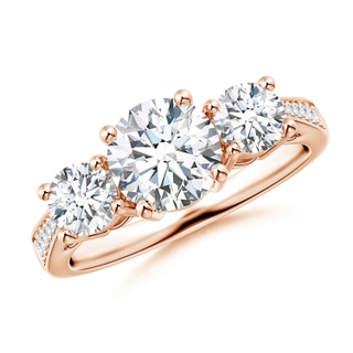 7mm GVS2 Cathedral Three Stone Diamond Engagement Ring in Rose Gold
