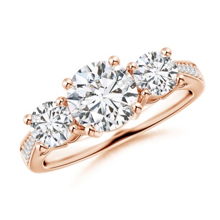 7mm HSI2 Cathedral Three Stone Diamond Engagement Ring in Rose Gold