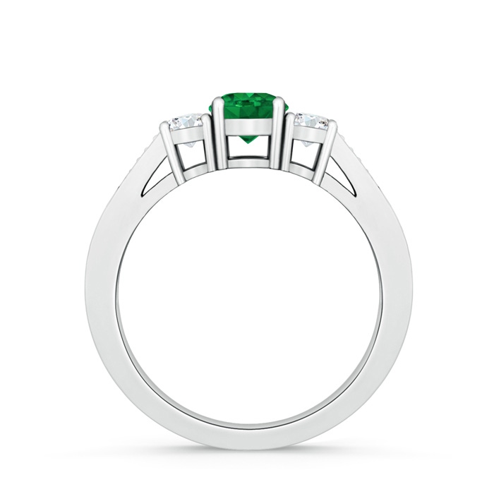 5mm AAA Cathedral Three Stone Emerald & Diamond Engagement Ring in White Gold Product Image