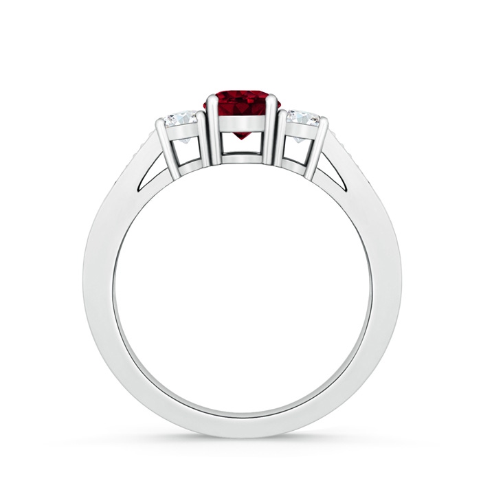 5mm AAA Cathedral Three Stone Garnet & Diamond Engagement Ring in White Gold product image