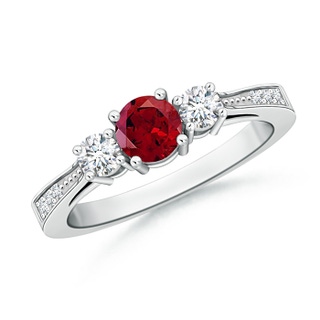 5mm AAAA Cathedral Three Stone Garnet & Diamond Engagement Ring in White Gold