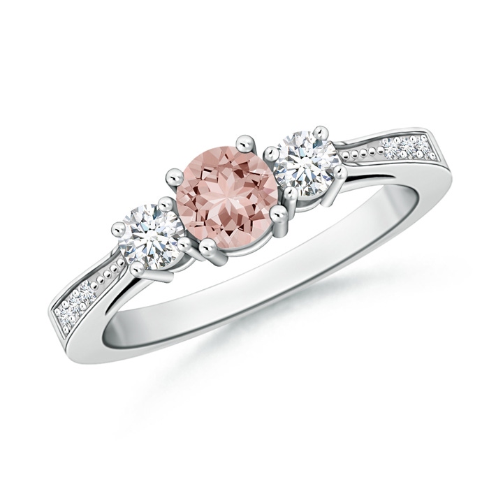 5mm AAAA Cathedral Three Stone Morganite & Diamond Engagement Ring in P950 Platinum