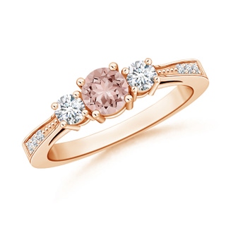 5mm AAAA Cathedral Three Stone Morganite & Diamond Engagement Ring in Rose Gold