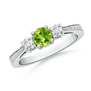 5mm AAA Cathedral Three Stone Peridot & Diamond Engagement Ring in White Gold