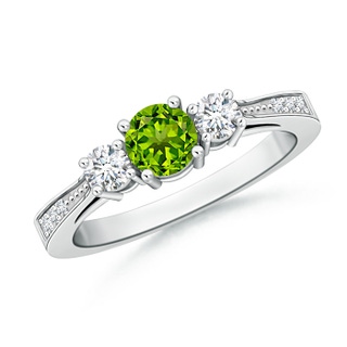 5mm AAAA Cathedral Three Stone Peridot & Diamond Engagement Ring in White Gold