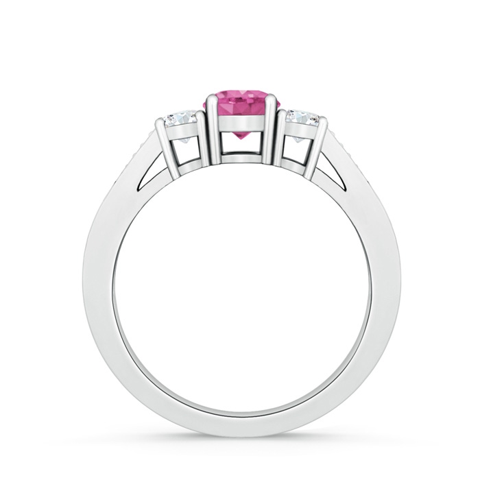 5mm AAA Cathedral Three Stone Pink Sapphire & Diamond Engagement Ring in White Gold Product Image