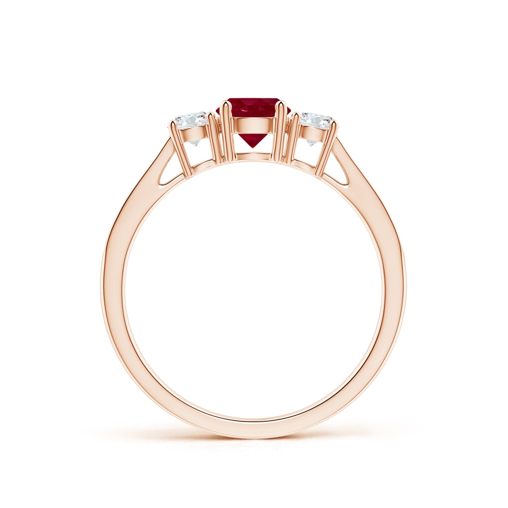 5mm AA Cathedral Three Stone Ruby & Diamond Engagement Ring in Rose Gold Side-1