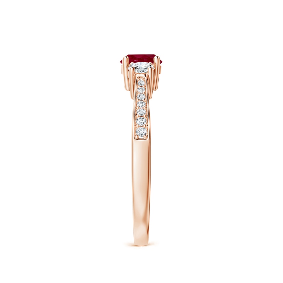 5mm AA Cathedral Three Stone Ruby & Diamond Engagement Ring in Rose Gold side-2