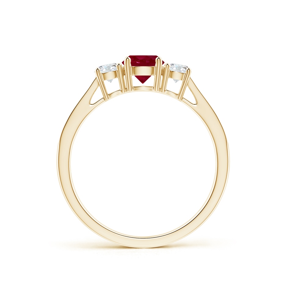 5mm AA Cathedral Three Stone Ruby & Diamond Engagement Ring in Yellow Gold side-1