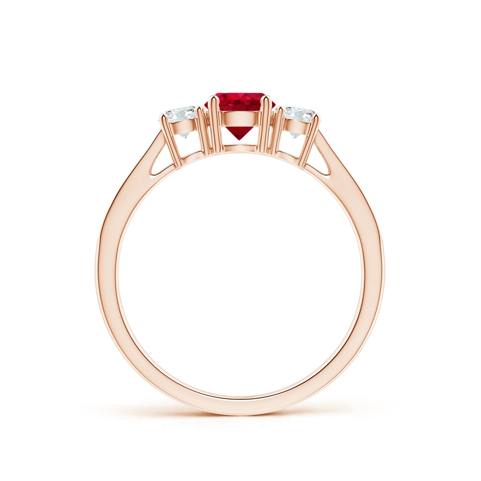 5mm AAA Cathedral Three Stone Ruby & Diamond Engagement Ring in Rose Gold side-1