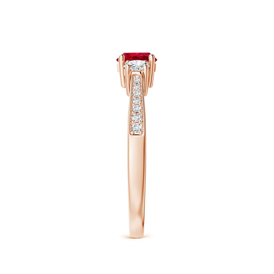 5mm AAA Cathedral Three Stone Ruby & Diamond Engagement Ring in Rose Gold side-2