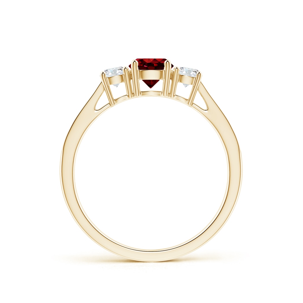 5mm AAAA Cathedral Three Stone Ruby & Diamond Engagement Ring in Yellow Gold Side-1
