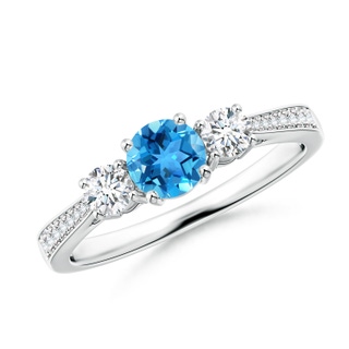 5mm AAA Cathedral Three Stone Swiss Blue Topaz Engagement Ring in White Gold