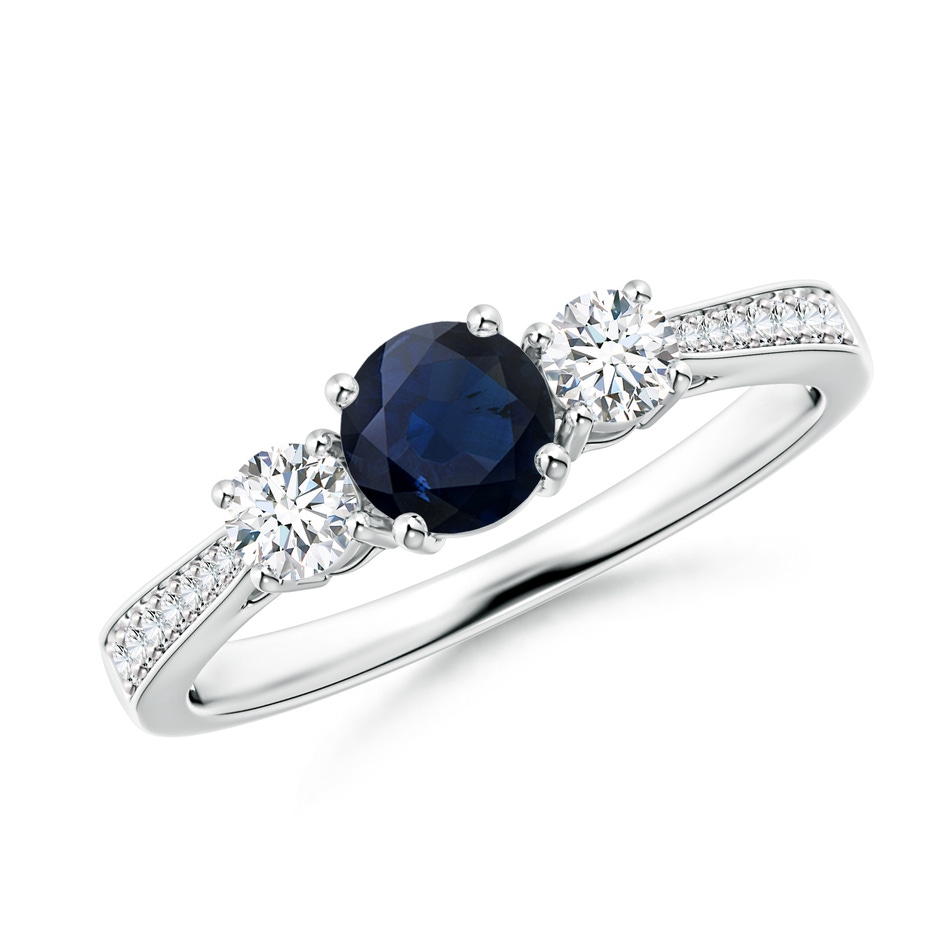 5mm A Cathedral Three Stone Sapphire & Diamond Engagement Ring in White Gold 
