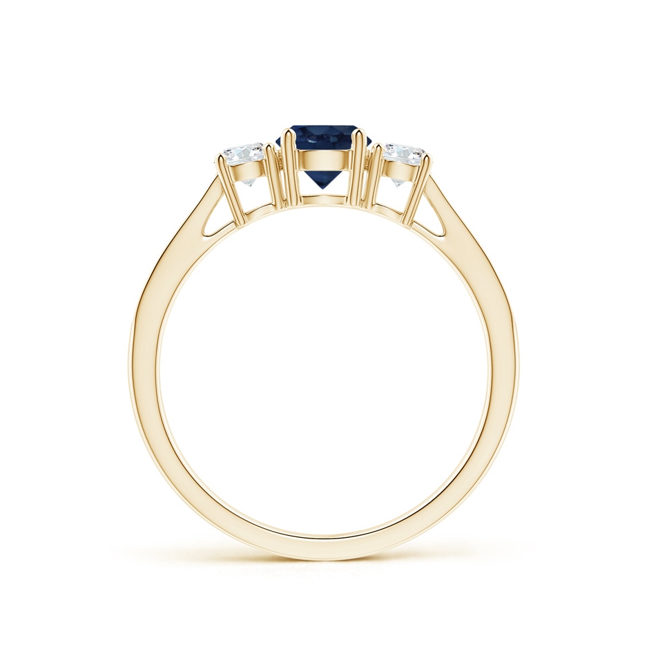 5mm AA Cathedral Three Stone Sapphire & Diamond Engagement Ring in Yellow Gold side-1