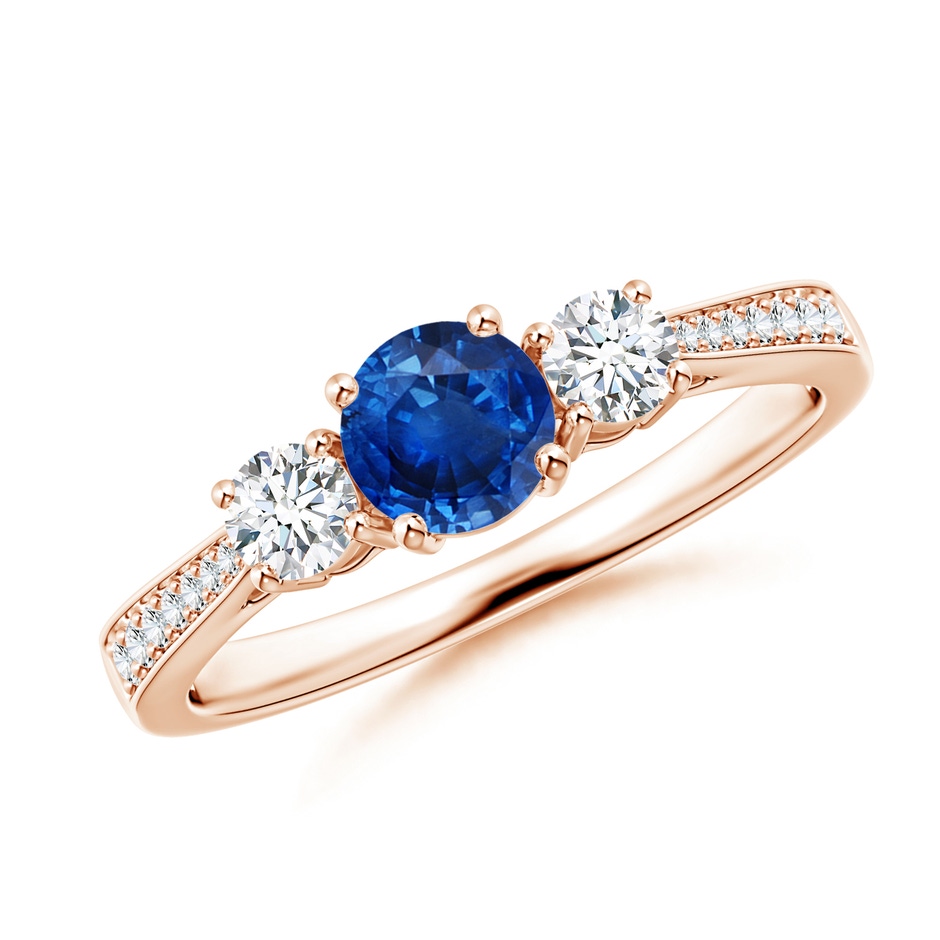 5mm AAA Cathedral Three Stone Sapphire & Diamond Engagement Ring in Rose Gold 