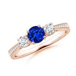 Three Stone Rose Gold Blue Sapphire Rings