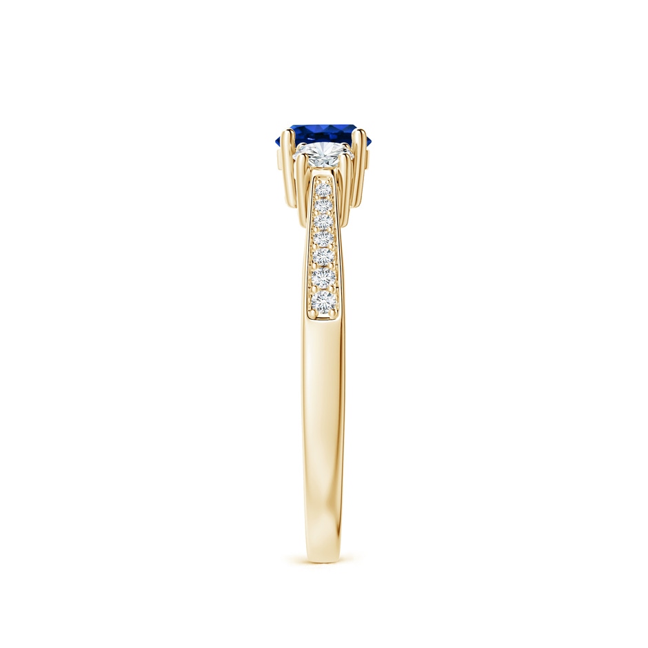 5mm Lab-Grown Cathedral Three Stone Sapphire & Diamond Engagement Ring in Yellow Gold side-2
