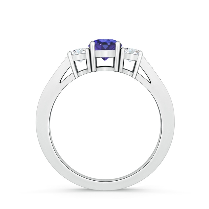 5mm AAA Cathedral Three Stone Tanzanite & Diamond Engagement Ring in White Gold product image