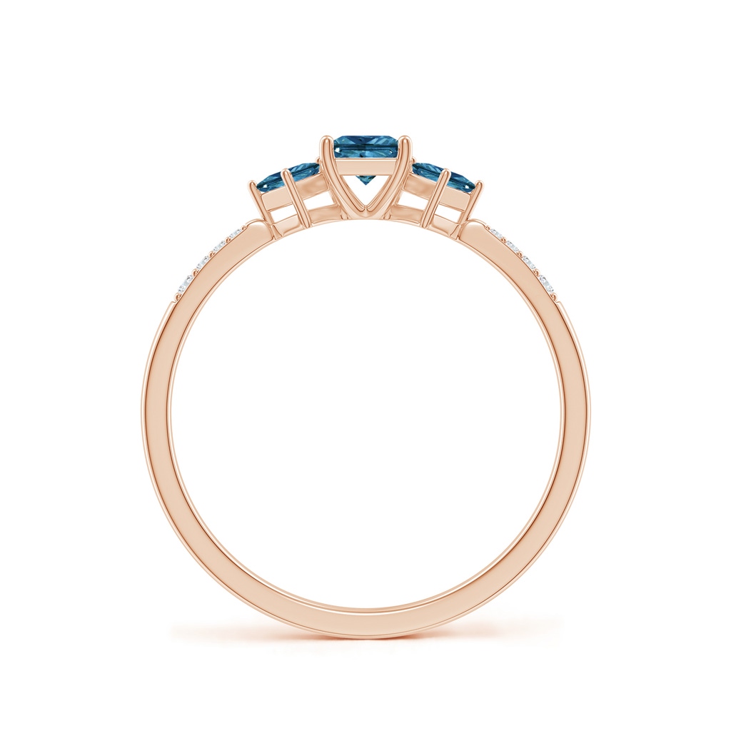 3.5mm AAA Three Stone Blue Diamond Engagement Ring in Rose Gold Side-1