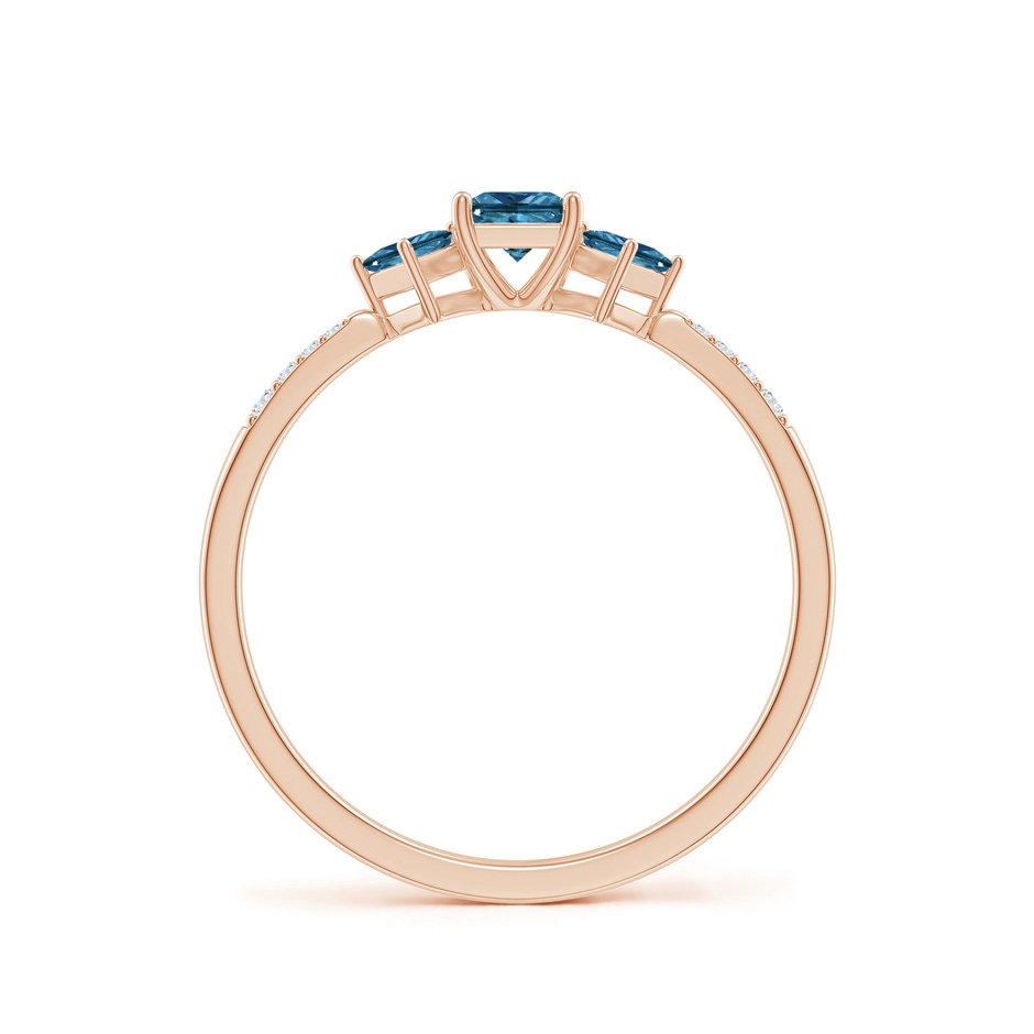 3.5mm AAA Three Stone Blue Diamond Engagement Ring in Rose Gold side-1