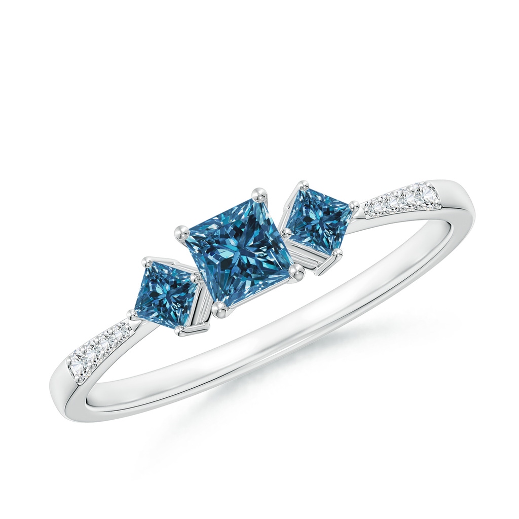 3.5mm AAA Three Stone Blue Diamond Engagement Ring in White Gold