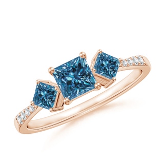 4.5mm AAA Three Stone Blue Diamond Engagement Ring in Rose Gold