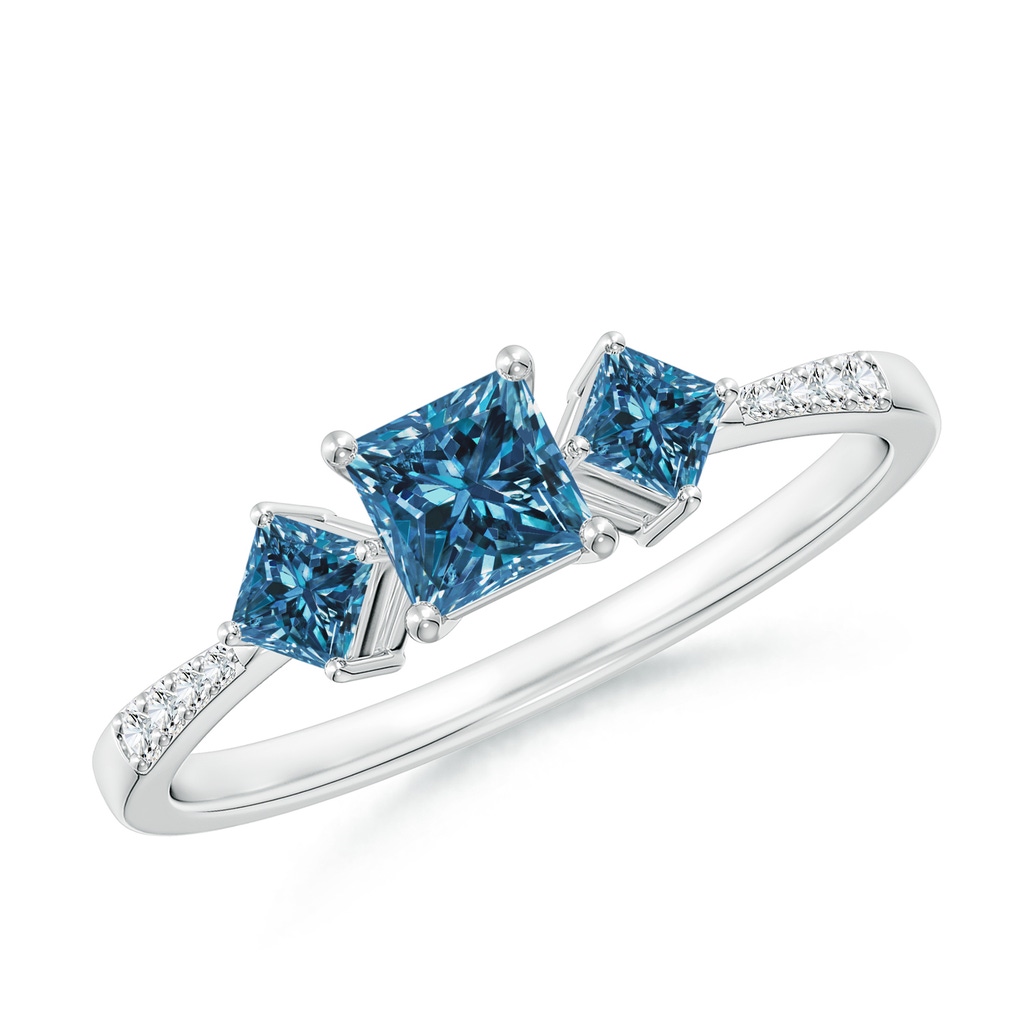 4mm AAA Three Stone Blue Diamond Engagement Ring in White Gold