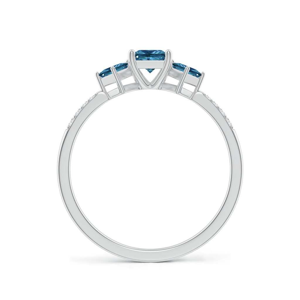 4mm AAA Three Stone Blue Diamond Engagement Ring in White Gold Side 1