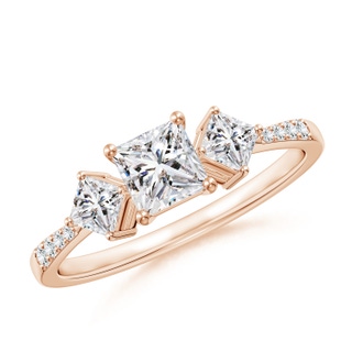 4.5mm IJI1I2 Three Stone Diamond Engagement Ring in Rose Gold