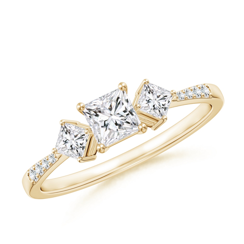 4mm HSI2 Three Stone Diamond Engagement Ring in Yellow Gold 