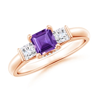 5mm AAA Classic Square Amethyst and Diamond Engagement Ring in Rose Gold