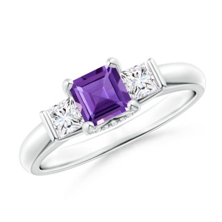 5mm AAA Classic Square Amethyst and Diamond Engagement Ring in White Gold