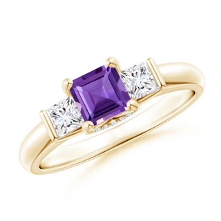 5mm AAA Classic Square Amethyst and Diamond Engagement Ring in Yellow Gold