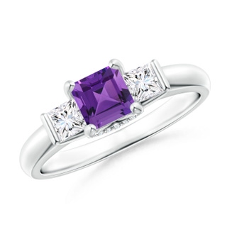 5mm AAAA Classic Square Amethyst and Diamond Engagement Ring in 9K White Gold