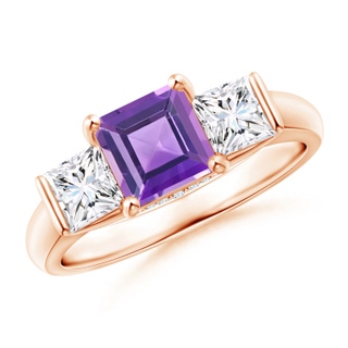 6mm AA Classic Square Amethyst and Diamond Engagement Ring in Rose Gold