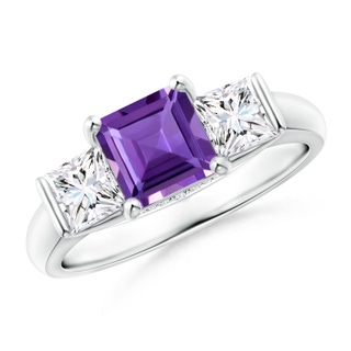 6mm AAA Classic Square Amethyst and Diamond Engagement Ring in P950 Platinum