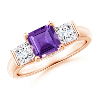 6mm AAA Classic Square Amethyst and Diamond Engagement Ring in Rose Gold