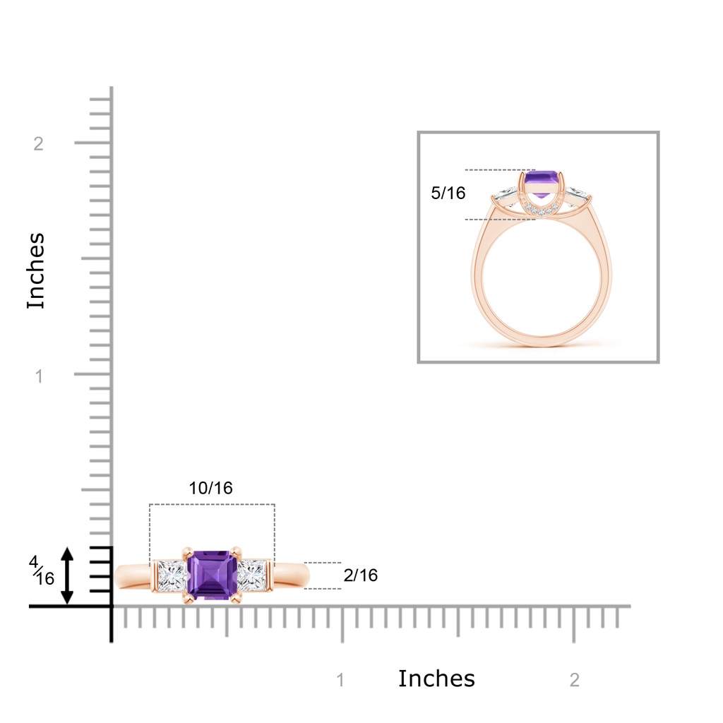 6mm AAA Classic Square Amethyst and Diamond Engagement Ring in Rose Gold Product Image