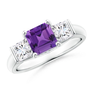 6mm AAAA Classic Square Amethyst and Diamond Engagement Ring in P950 Platinum