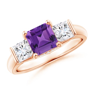 6mm AAAA Classic Square Amethyst and Diamond Engagement Ring in Rose Gold