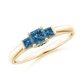3.6mm AAA Classic Princess-Cut Enhanced Blue Diamond Engagement Ring in Yellow Gold