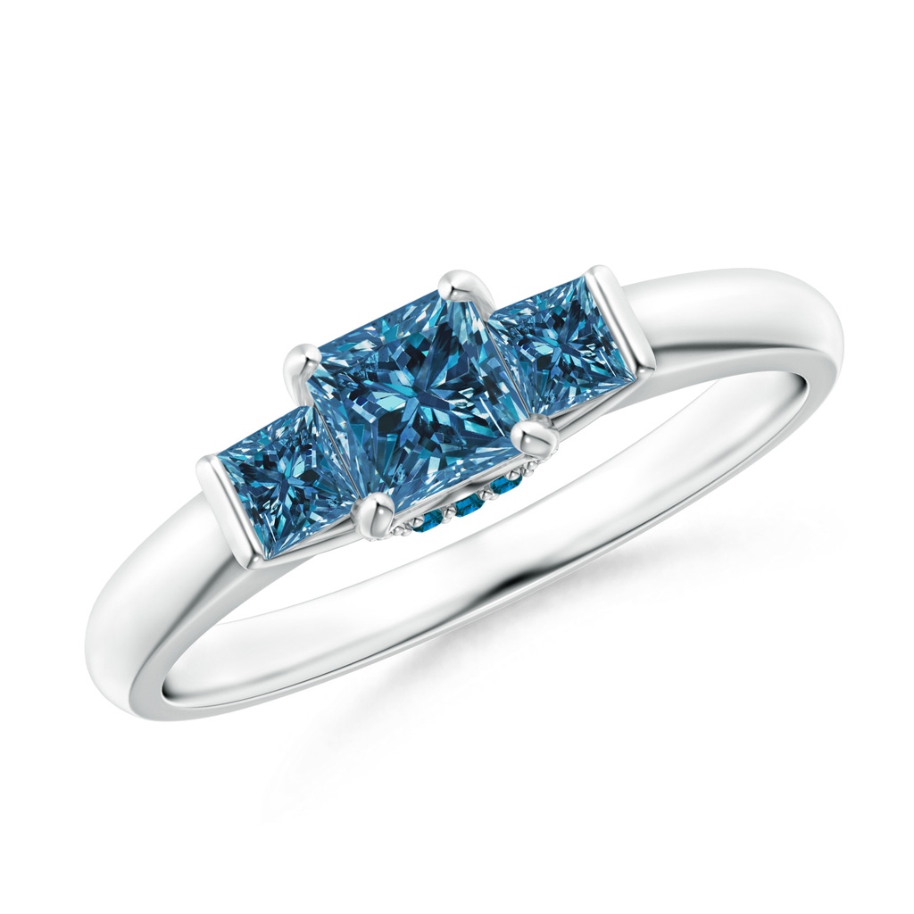 4.1mm AAA Classic Princess-Cut Enhanced Blue Diamond Engagement Ring in White Gold