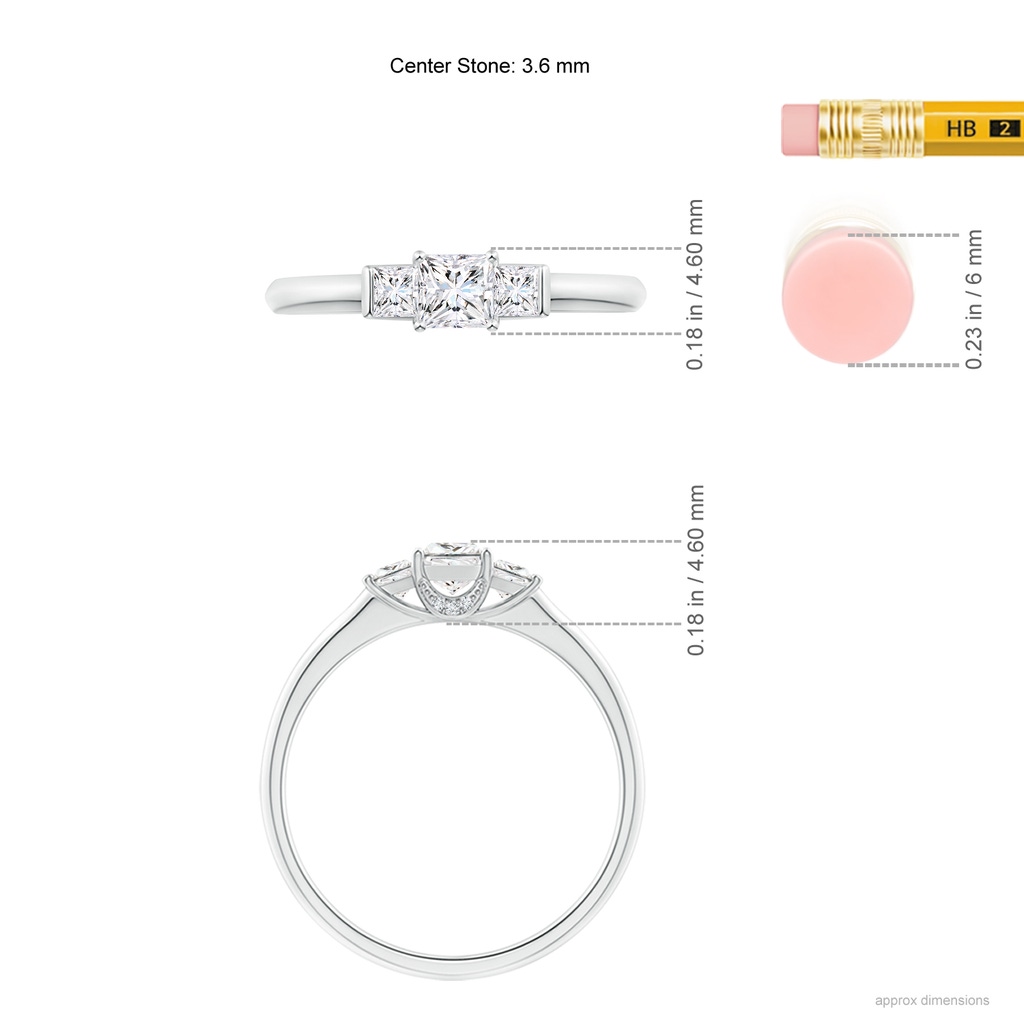 3.6mm GVS2 Classic Princess-Cut Diamond Engagement Ring in P950 Platinum Ruler