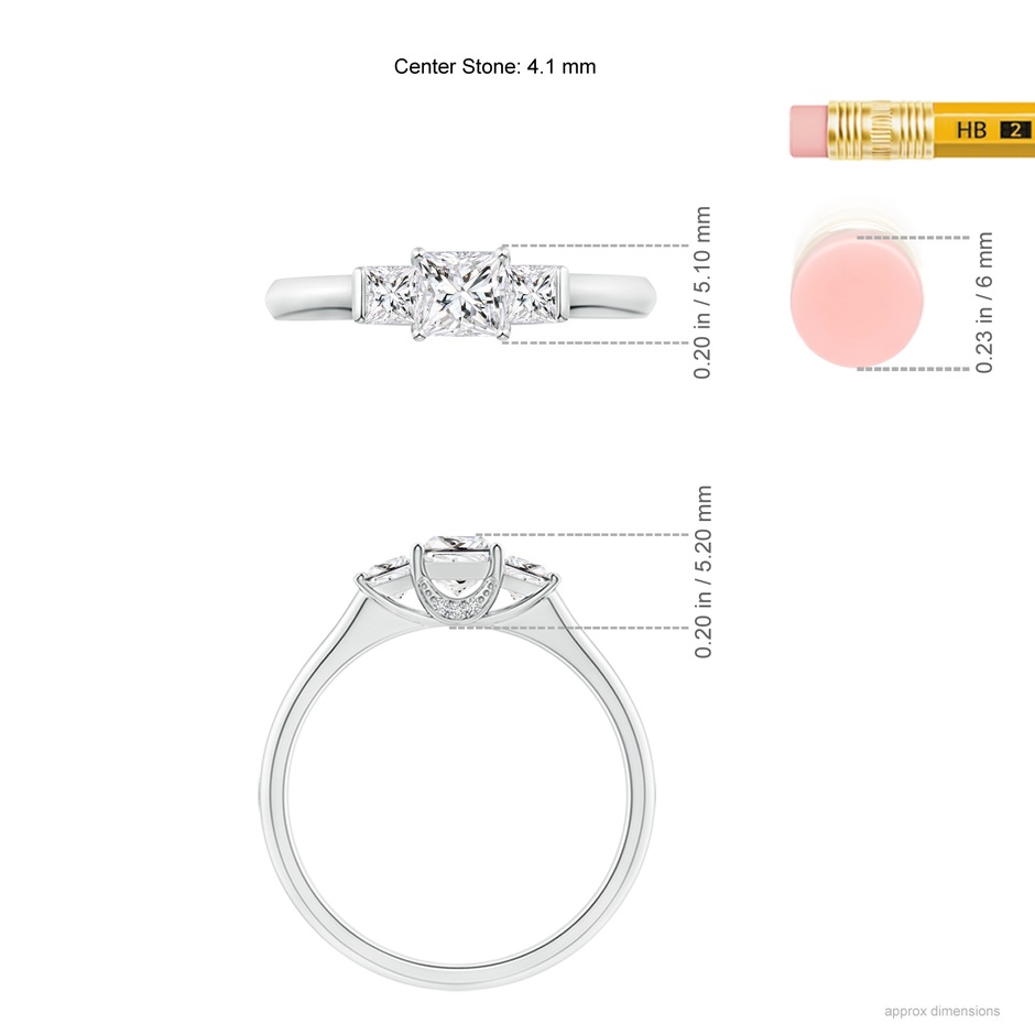 4.1mm HSI2 Classic Princess-Cut Diamond Engagement Ring in White Gold Ruler