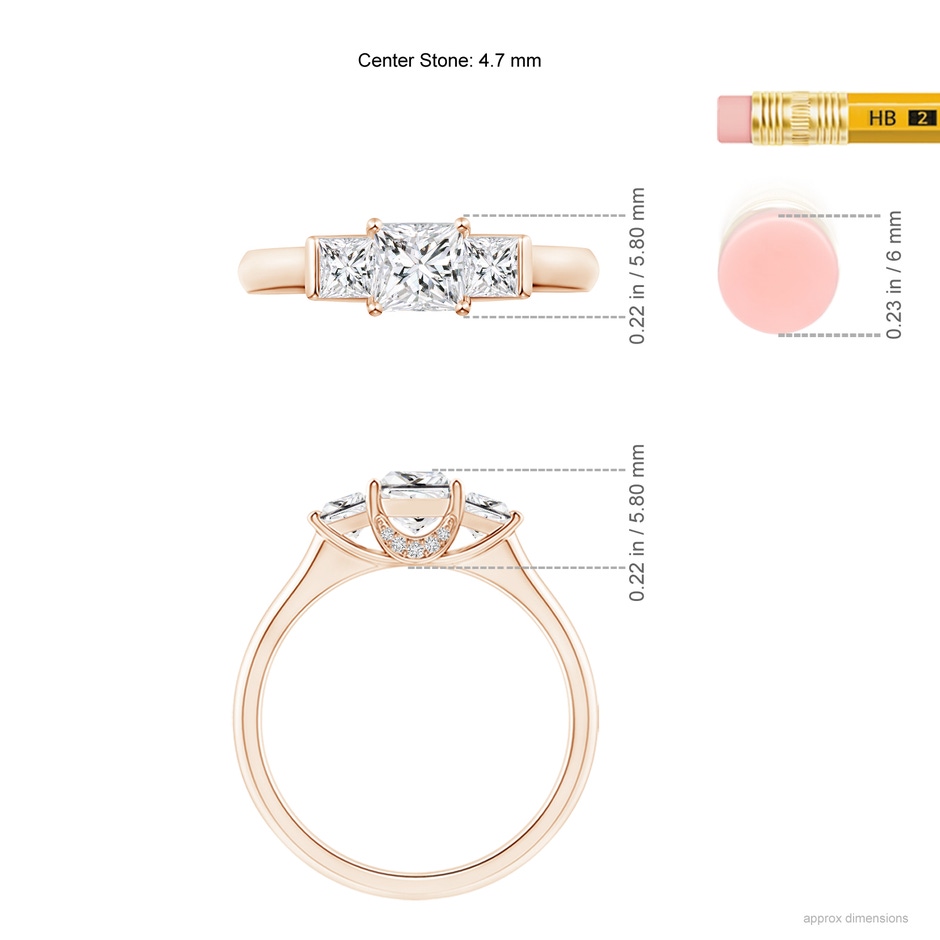 4.7mm HSI2 Classic Princess-Cut Diamond Engagement Ring in Rose Gold ruler