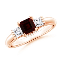 Square Garnet Three Stone Rings