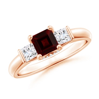 5mm AA Classic Square Garnet and Diamond Engagement Ring in 9K Rose Gold